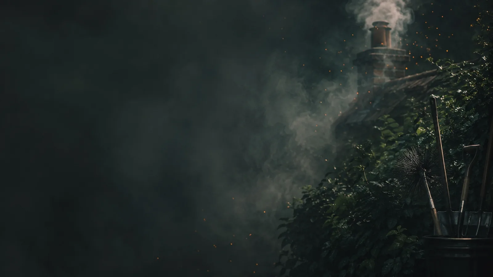 Smoke drawing from a chimney pot at dusk